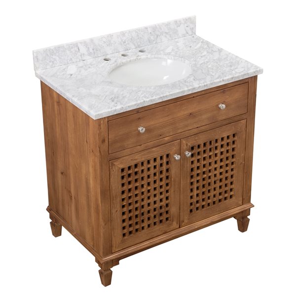 Sunjoy 22-in Brown Single Sink Bathroom Vanity with White Marble Top