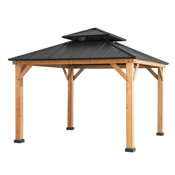 Sunjoy Archwood 11-ft x 11-ft Brown Wood Square Permanent Gazebo with Steel Roof