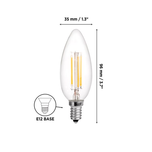 Ampoule à DEL à intensité variable B11 E12 équivalent à 40 W de Luminus,  blanc chaud (paquet de 12) PLYB6112