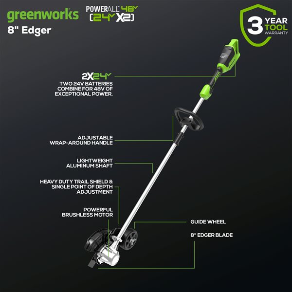 Greenworks 24-Volt 8-in Lithium-Ion Cordless Lawn Edger (Tool Only)