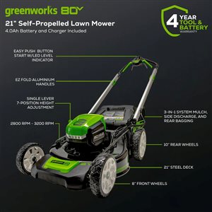 Greenworks 80-Volt Max Brushless Lithium-Ion Self-Propelled 21-in Cordless Electric Lawn Mower (Battery and Charger Included)