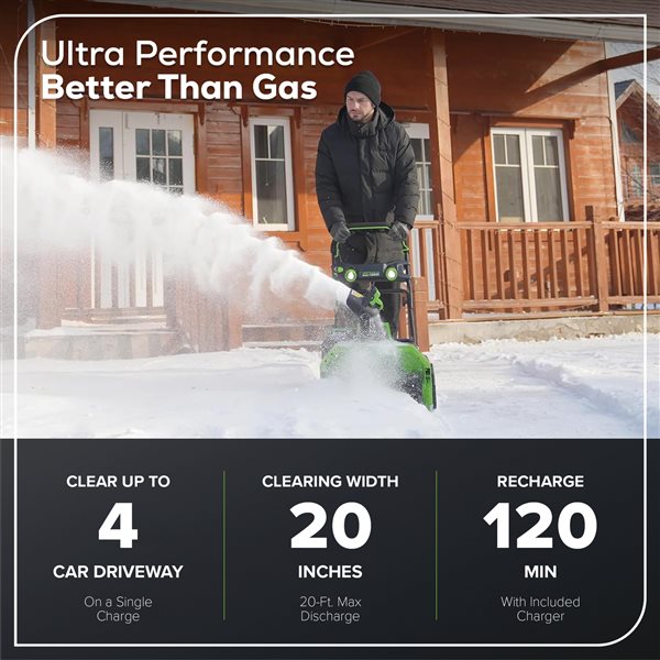 Greenworks 40 V 20-in Single-Stage Cordless Electric Snow Blower with Battery
