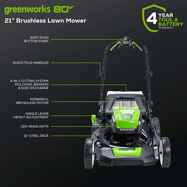 Greenworks 21-in 80 V Max Brushless Lithium-Ion Push Cordless