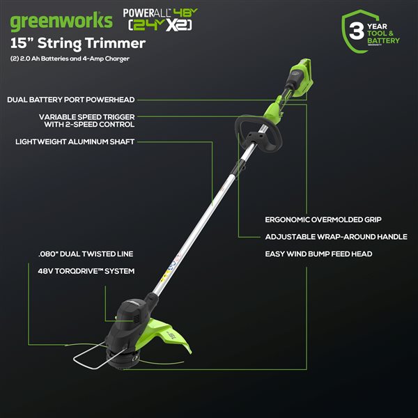 Greenworks 24 V15-in Straight Cordless String Trimmer wiht Batteries and Charger