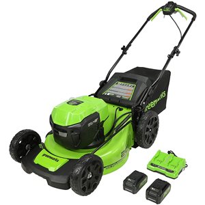 Greenworks 20-in 24 V Brushless Lithium-Ion Self-Propelled Cordless Electric Lawn Mower with Batteries and Dual Charger