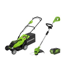 Greenworks 40-Volt 14-in Lawn Mower and 12-in Trimmer Combo Kit (Battery and Charger Included) - 4-Piece