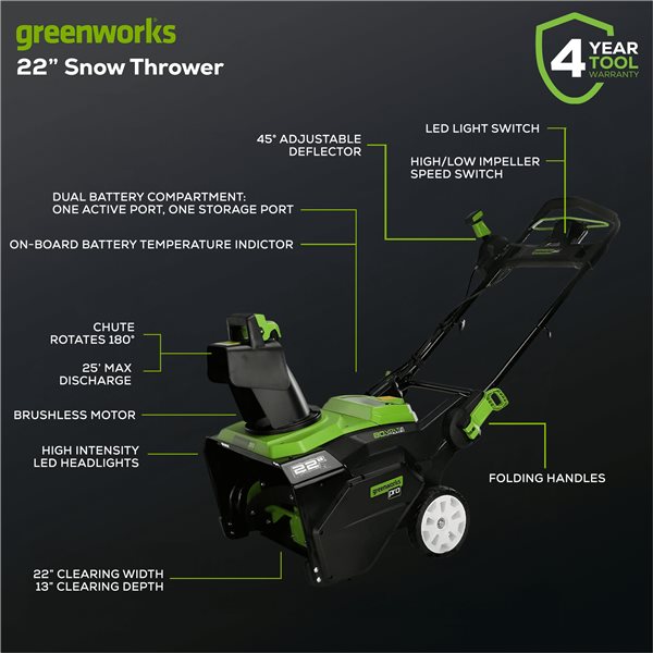 Greenworks Pro 80-Volt 22-in Single-Stage Cordless Electric Snow