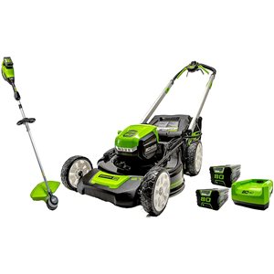 Greenworks 80-Volt 21-in Self-Propelled Lawn Mower and 16-in Trimmer Kit (Batteries and Charger Included) - 5-Piece