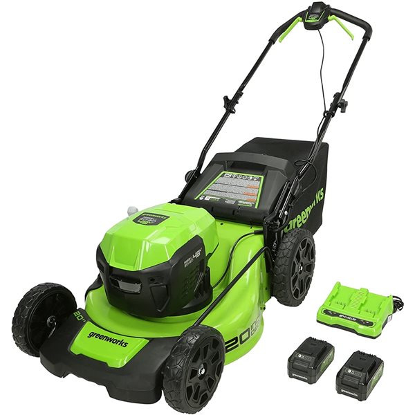 Greenworks 20-in 24 V Brushless Lithium-Ion Push Cordless Electric Lawn  Mower with Batteries and Dual Charger 2532302