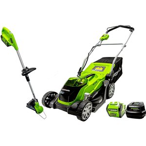 Greenworks 40-Volt 17-in Lawn Mower and 12-in Trimmer Combo Kit (Battery and Charger Included) - 4-Piece