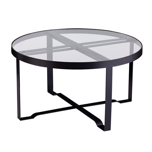 Black Metal Round Outdoor Coffee Table, Outdoor Coffee Table Round Metal