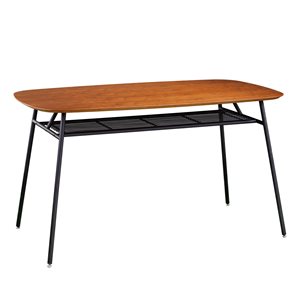 Southern Enterprises Balay Rectangular Fixed Leaf Standard Table with Walnut Composite and Black Metal Base