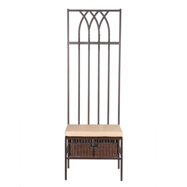 Southern Enterprises Thora Casual Hall Tree Bench with Dark Brown Frame and Beige Top
