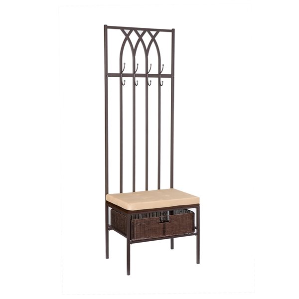 Southern Enterprises Thora Casual Hall Tree Bench with Dark Brown Frame and Beige Top