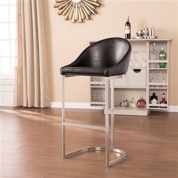 Southern Enterprises Bannon Black/Brushed Silver Tall Upholstered Bar