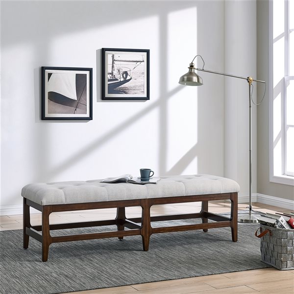 Southern Enterprises Ardsley Mid-Century Accent Bench with Espresso Frame and Grey Top