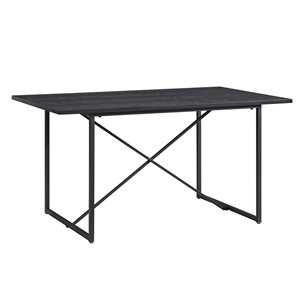 Southern Enterprises Blicha Rectangular Fixed Leaf Standard Table with Black Composite and Black Metal Base