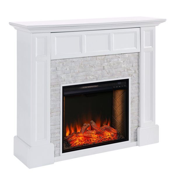 Southern Enterprises Oaknio 48-in White Voice-Enabled Electric Fireplace