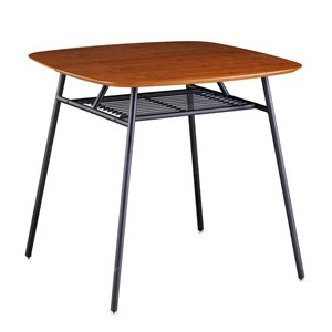 Southern Enterprises Balay Square Fixed Leaf Standard Table with Walnut Composite and Black Metal Base