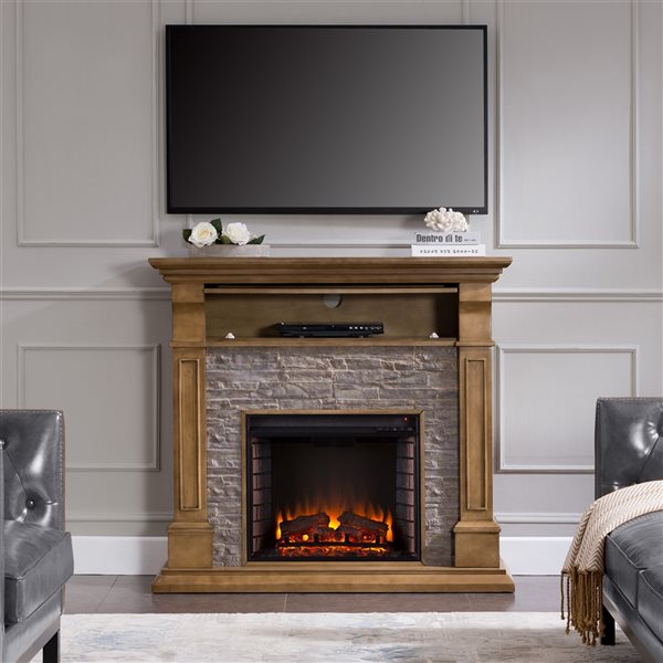 Southern Enterprises Jord 48-in Weathered-Grey Oak Electric Fireplace with Media Storage