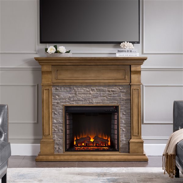 Southern Enterprises Jord 48-in Weathered-Grey Oak Electric Fireplace with Media Storage