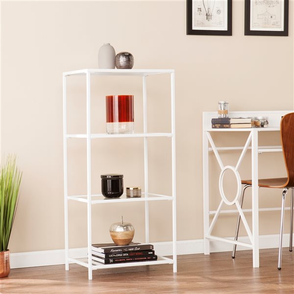 Southern Enterprises Pascal Energetic White Metal 3-Shelf Standard Bookcase
