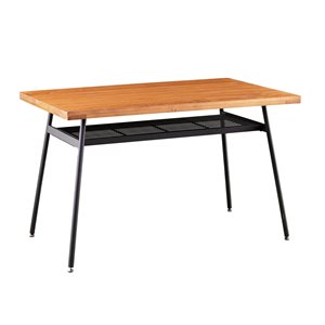 Southern Enterprises Nalbe Rectangular Fixed Leaf Standard Table with Natural Wood and Black Metal Base