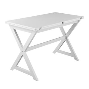 Southern Enterprises Laiden Square Extending Leaf Standard Table with White Composite and White Wood Base