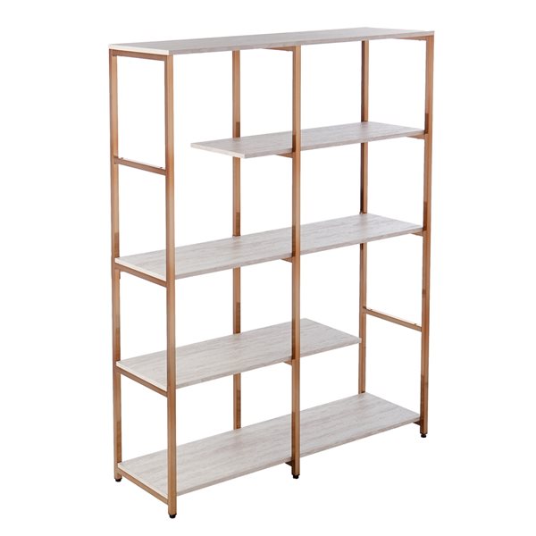Southern Enterprises Cuvey Faux Stone/Champagne Metal 5-Shelf Standard Bookcase