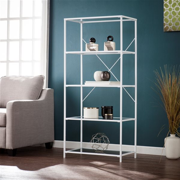 Southern Enterprises Pascal Energetic White Metal 4-Shelf Standard Bookcase