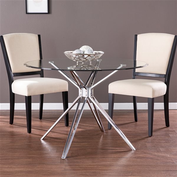 Southern Enterprises Averni Round Fixed Leaf Standard Table with Clear