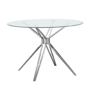 Southern Enterprises Averni Round Fixed Leaf Standard Table with Clear Glass and Silver Metal Base