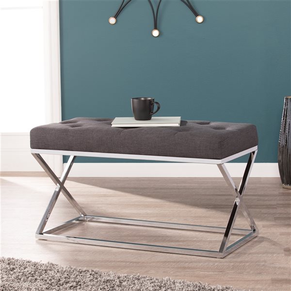 Southern Enterprises Keller Casual Accent Bench with Chrome Frame and Charcoal Grey Top