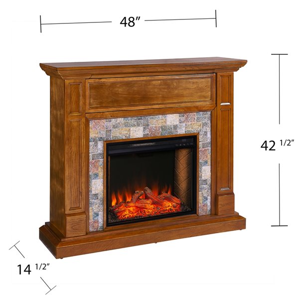 Southern Enterprises Guize 48-in Dark-Sienna Voice-Enabled Electric Fireplace with Media Storage