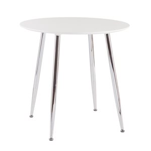 Southern Enterprises Mackey Round Fixed Leaf Standard Table with White Composite and Chrome Metal Base