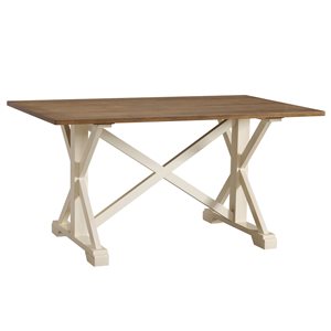 Southern Enterprises Calwix Rectangular Fixed Leaf Standard Table with Weathered Grey Oak Composite and Ivory Wood Base