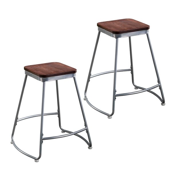Southern Enterprises Codia 2-Pack Matte Silver/Distressed Pine Counter Height Bar Stool