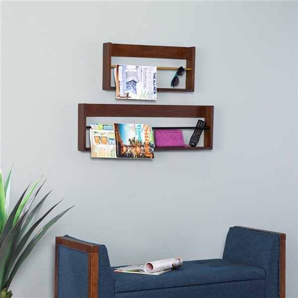 Holly & Martin Achaz 36-in x 11-in x 3-in Dark-Tobacco Rectangular Wood Shelf Set - 2 Pieces