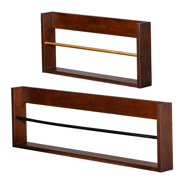Holly & Martin Achaz 36-in x 11-in x 3-in Dark-Tobacco Rectangular Wood Shelf Set - 2 Pieces