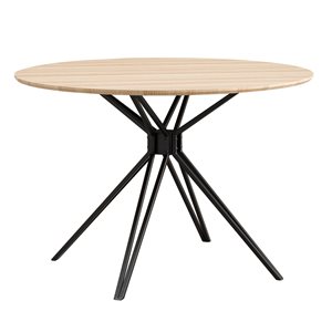 Southern Enterprises Averni Round Fixed Leaf Standard Table with Natural Composite and Black Metal Base