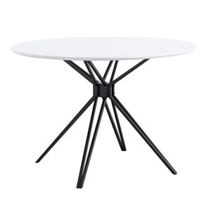 Southern Enterprises Averni Round Fixed Leaf Standard Table with White Composite and Black Metal Base