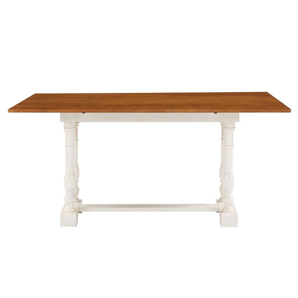 Southern Enterprises Tilbo Rectangular Extending Leaf Standard Table with Grey Oak Veneer and Ivory Wood Base