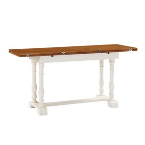 Southern Enterprises Tilbo Rectangular Extending Leaf Standard Table with Grey Oak Veneer and Ivory Wood Base