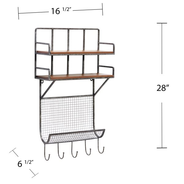Southern Enterprises Anders 16 1/2-in x 28-in x 6 1/2-in Wall-Mounted Shelf with Hooks ad Curved Rack