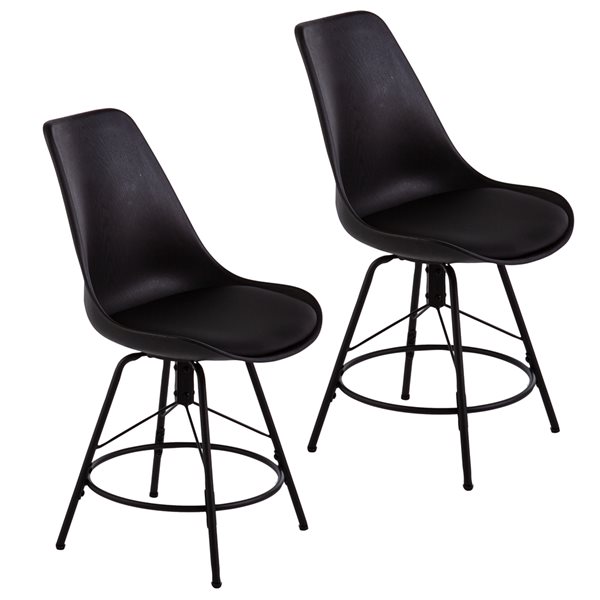 Southern Enterprises Rayi Contemporary Faux Leather Matte Black Upholstered Side Chair with Metal Frame - Set of 2