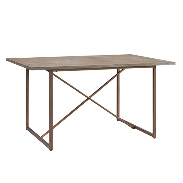 Southern Enterprises Caradoc Rectangular Fixed Leaf Standard Table with Burnt Oak Veneer and Antique Copper Metal Base