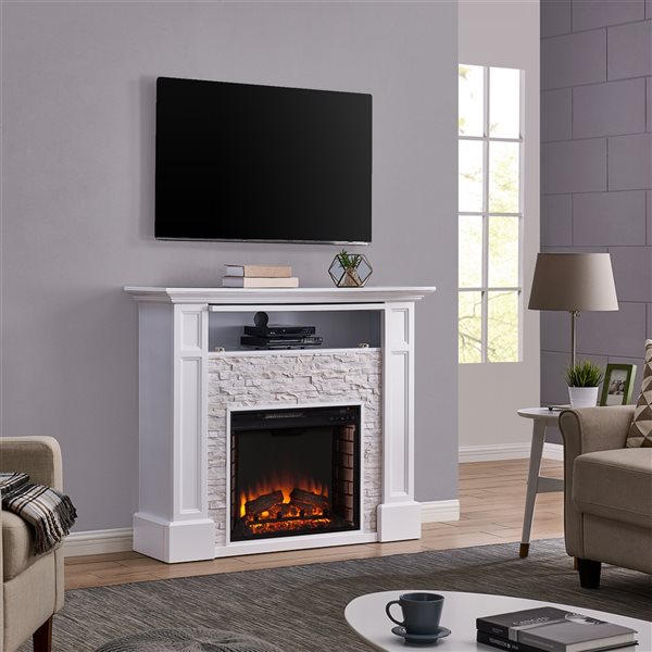 Southern Enterprises Brinelise 48-in White Electric Fireplace with Media Storage