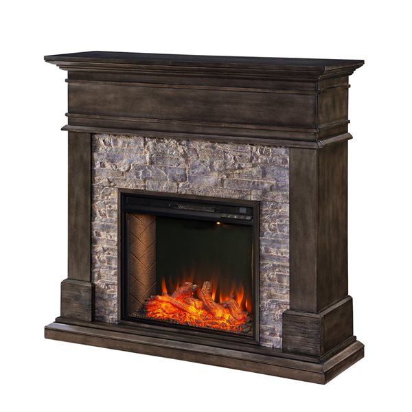 Southern Enterprises Otla 48-in Smoked-Ash Voice-Enabled Electric Fireplace