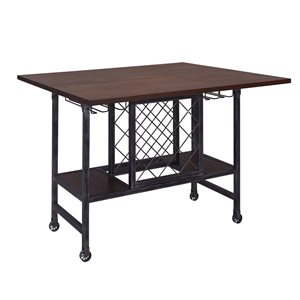 Southern Enterprises Ridley Square Extending Standard Table, Whiskey Maple Composite and Gunmetal Grey Metal Base
