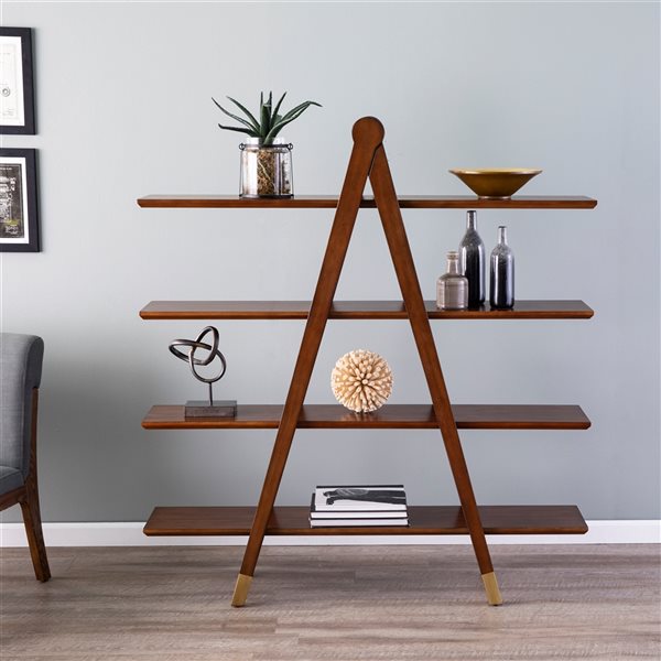 Holly & Martin Zachariah Brown/Antique Brass Wood 4Shelf Ladder